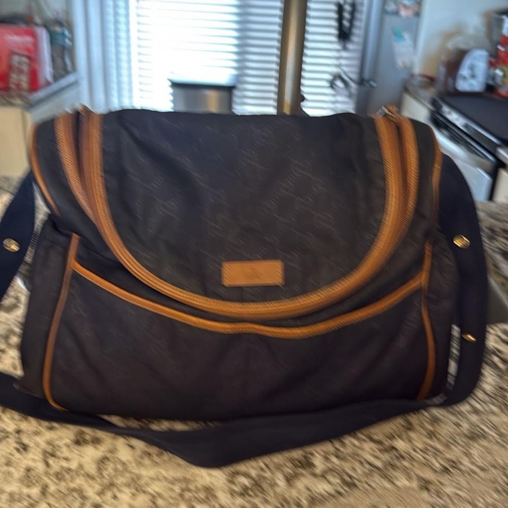 Gucci Stylish Blue and Brown Diaper Bag